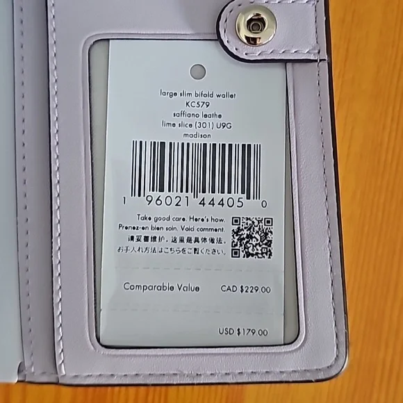 Kate Spade Madison Large Slim Bifold Wallet, Lime Slice - Picture 6 of 8